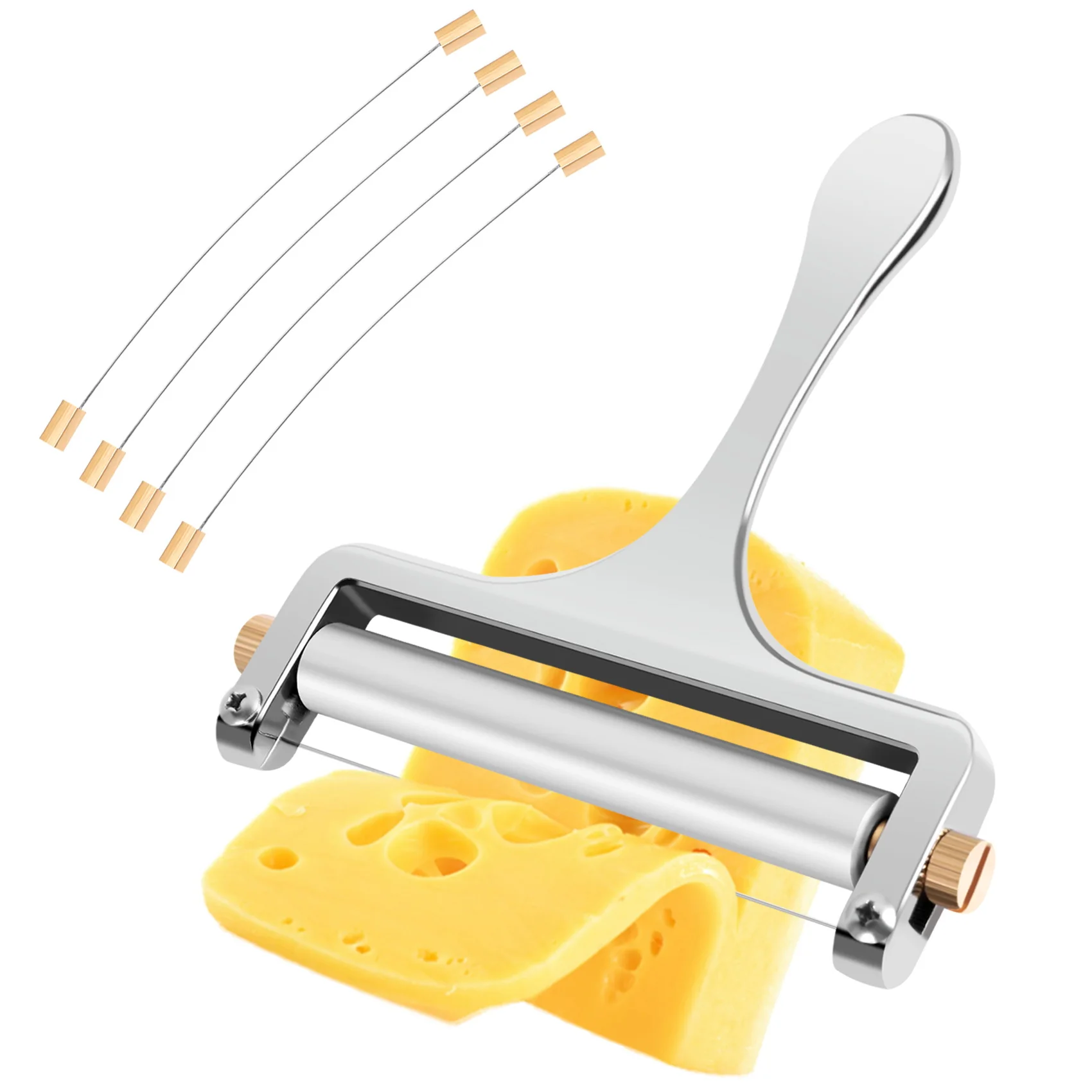 

Cheese Slicer, Adjustable Thickness Heavy Cheese Slicers with Wire for Soft & Semi-Hard Cheeses -4 Cutting Wire Included