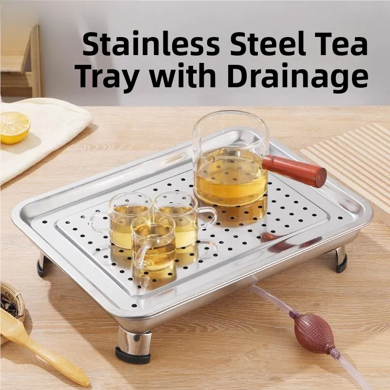 

Поддон для чая с дренажем из нержавеющей стали 304, встраиваемый в чайный столик, для набора для чаепития Гунфу, с функцией слива воды, центральный элемент для чайной церемонии