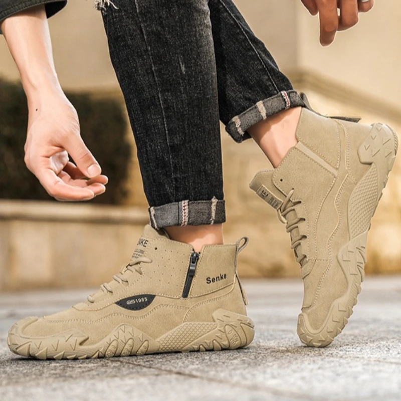 

Autumn and Winter High-top Shoes Retro Workwear Sporty and Casual Men's Large-sized Round-toe Solid Color Outdoor Boots