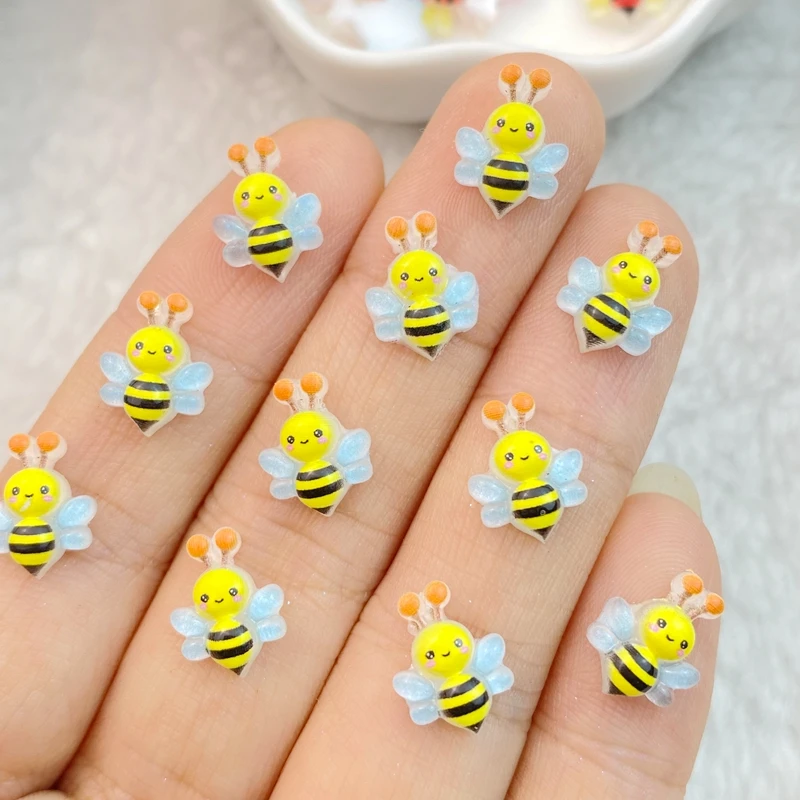 Mini Bee Series de dibujos animados de resina, piezas de espalda plana, adornos para lazos para el cabello, accesorios, 50 piezas