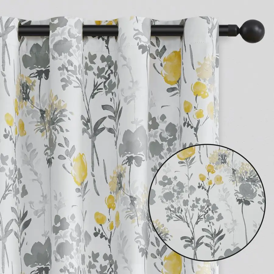 

100 Blackout Floral Curtains 84 Inches Long for Bedroom, Living Room Thermal Insulated Flower Window Treatments, Noise Reduction