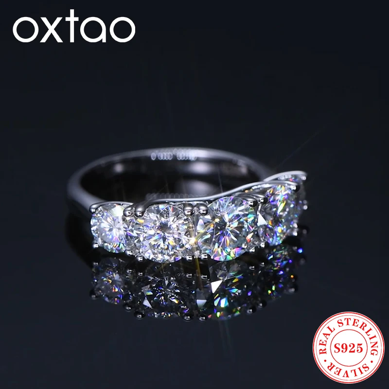 

Кольцо OXTAO с 5 камнями D3.60CT, обручальное кольцо с муассанитом для женщин, серебро 925 пробы, сверкающее бриллиантовое обручальное кольцо, ювелирное изделие, подарок