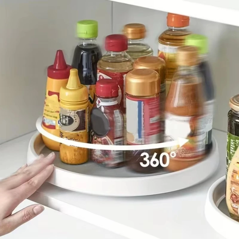 360° Rotating Spice Organizer Turntable, Non-Slip Lazy Susan Cabinet Organizer Round Rotating Storage Tray for Kitchen Counter