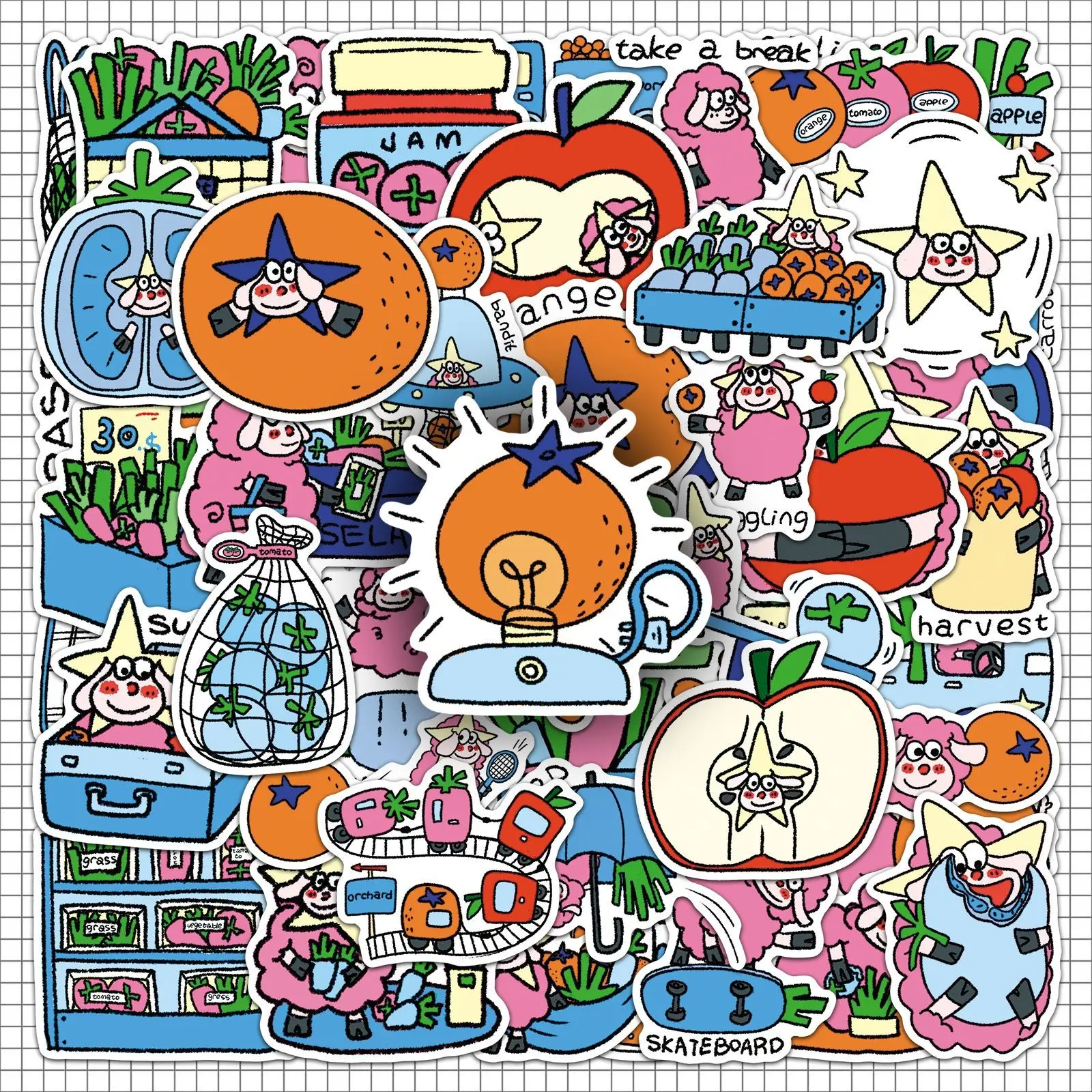 50 Sheets Cute Doodle Pink Sheep Waterproof Stickers for Journaling, Scrapbooking & Stationery Decor