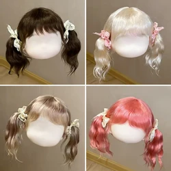 BJD wig big head doll cute bangs double ponytail curly hair for Blyth meng, DIANDIAN, Qbaby hair for 24.5-27cm doll accessories