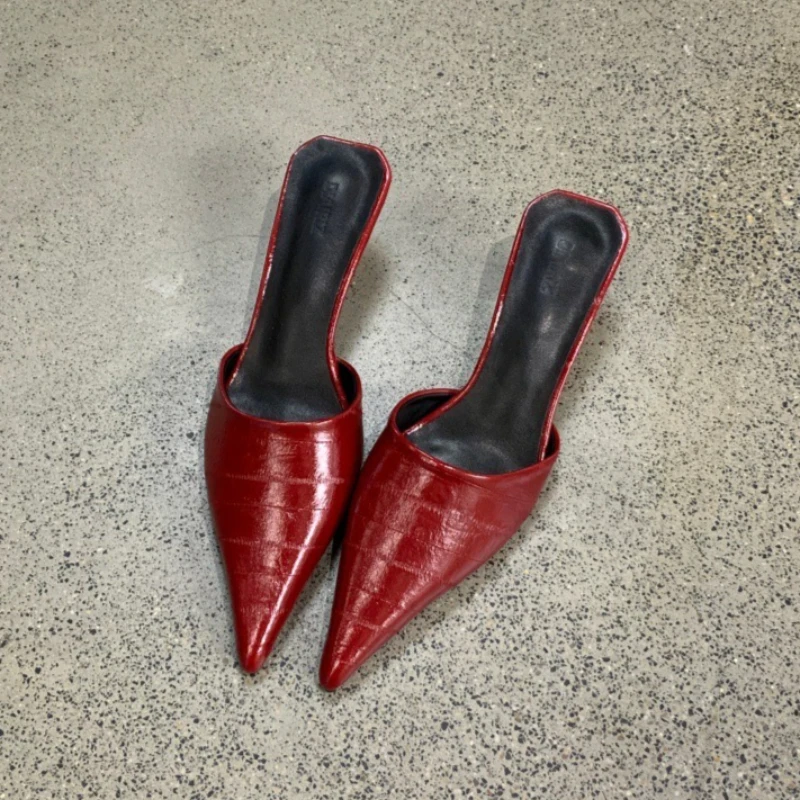 Sexy Kitten Heel Pointed Toe Mules Women's Slippers Elegant Designer Shoes Slides Concise Comfortable Low Heel Sandals Ladies