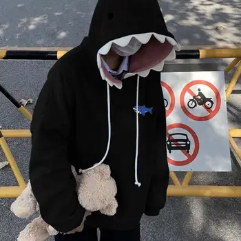 Männer Shark Hoodie Fun Shark Patch Kapuzenpullover Lässiges loses Paar Pullover Sweatshirt für den Herbst