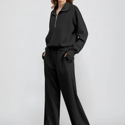 Women's 2 Piece Outfits Lounge Set Oversize Half Zip Sweatshirt Wide Leg Sweat Pant Set Sweatsuit Tracksuit