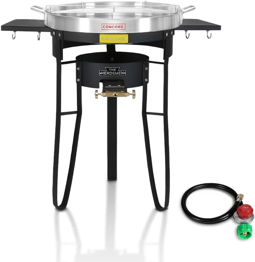 Outdoor Stove for Discada, Tacos, Street Vendor, Stainless Steel, Matte Black, Single Propane Cast Iron Roadster Burner