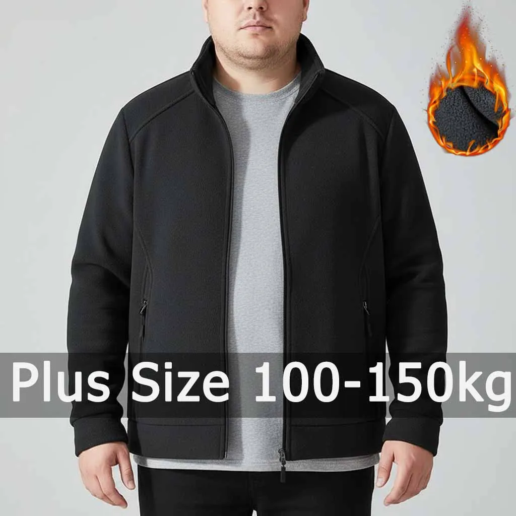 

Мужская куртка больших размеров, плюшевое пальто, осень-зима, с длинным рукавом на молнии, однотонные топы 7XL, 8XL, 9XL, 90-150 кг, мужская одежда большого размера