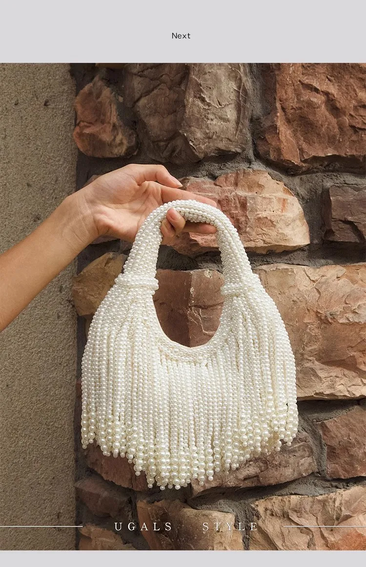 

High Quality Pearl Beading Tassel Women Handbag Beads Beaded Handmade Hobo Bag Wedding Party Clutch Purse Luxury Evening Bag