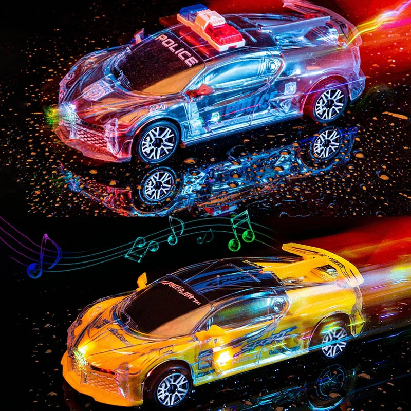 子供電動ジンバル透明警察車両おもちゃ楽しいパズルおもちゃシミュレーションレーシングカー慣性スポーツカーモデルライト付き