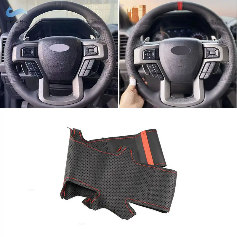 Car Accessories Steering Wheel Cover For Ford F-150 F-250 F-350 F-450 F-550 F-600 2015-2019 Microfiber Leather Decorative Trim