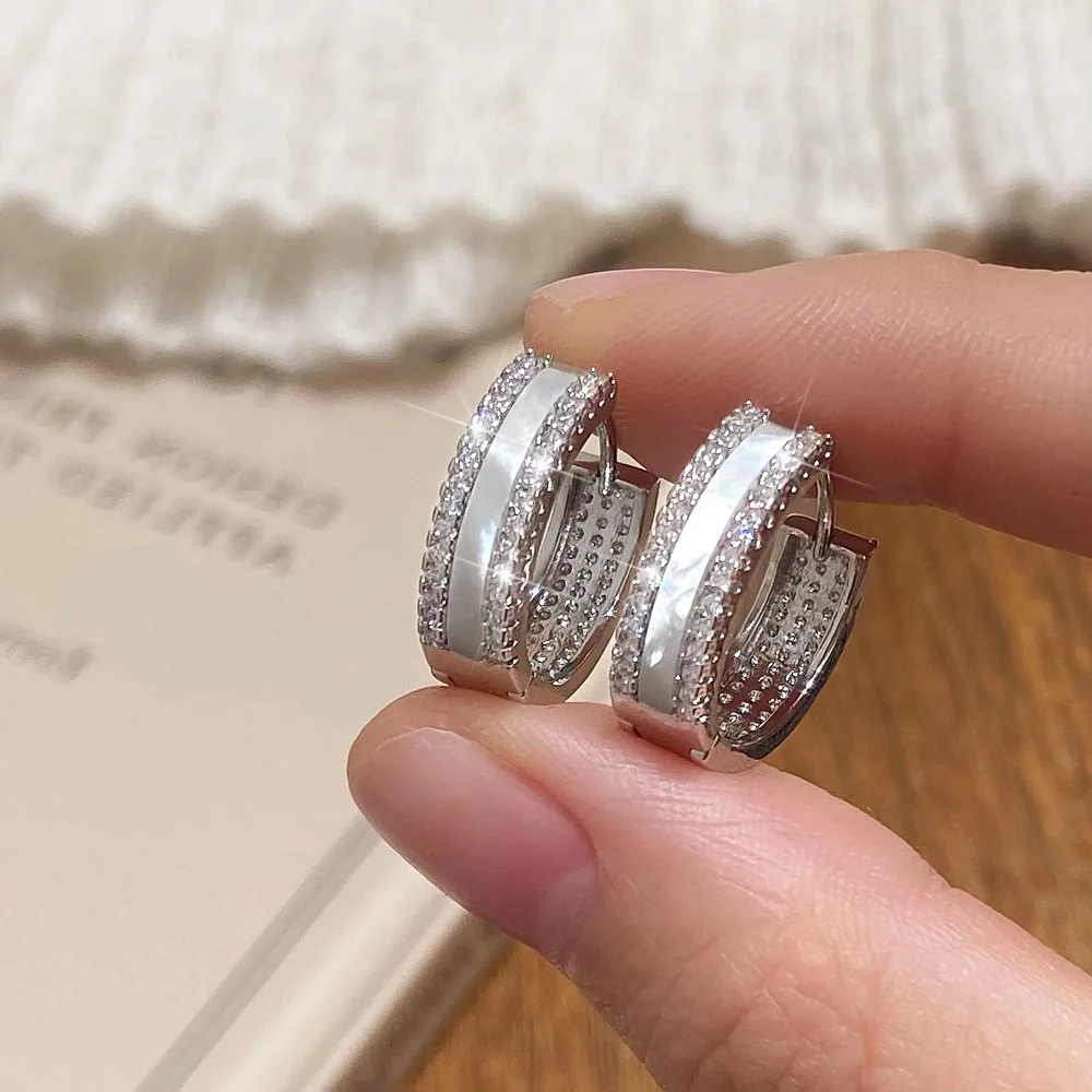 

Luxury Zircon Shell C-shaped Stud Earrings for Women Minimalist 925 Sterling Silver Hoop Earrings Fine Jewelry Trendy Accessory