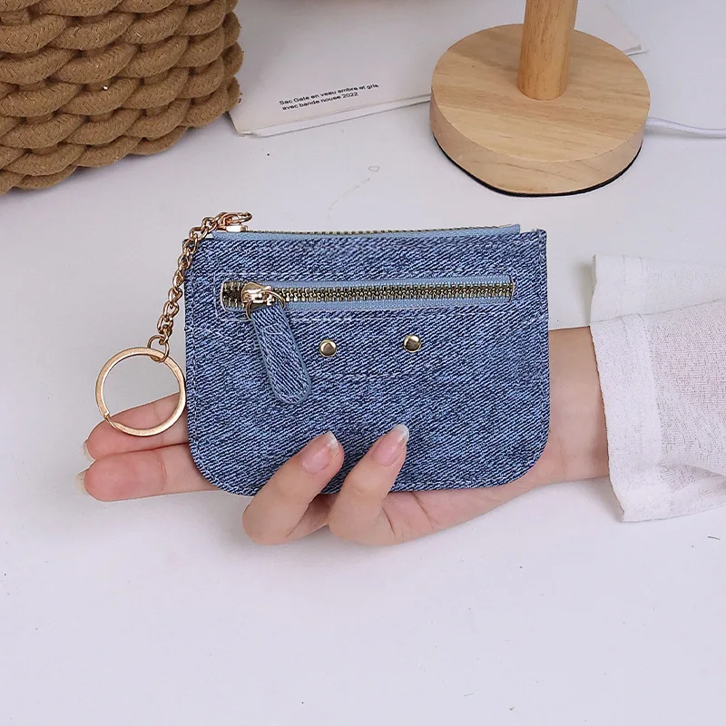 5pcs Coin Purses Women PU Plain Double Zipper Thin Ear Line Lipstick Holder Short Storage Bag With Wrist Mix Color