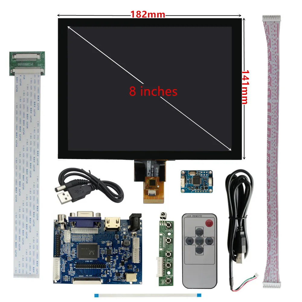 8 Inch IPS Multipurpose Portable Monitor LCD Display Screen HDMI-Compatible VGA AV Driver Control Board Digitizer Touchscreen