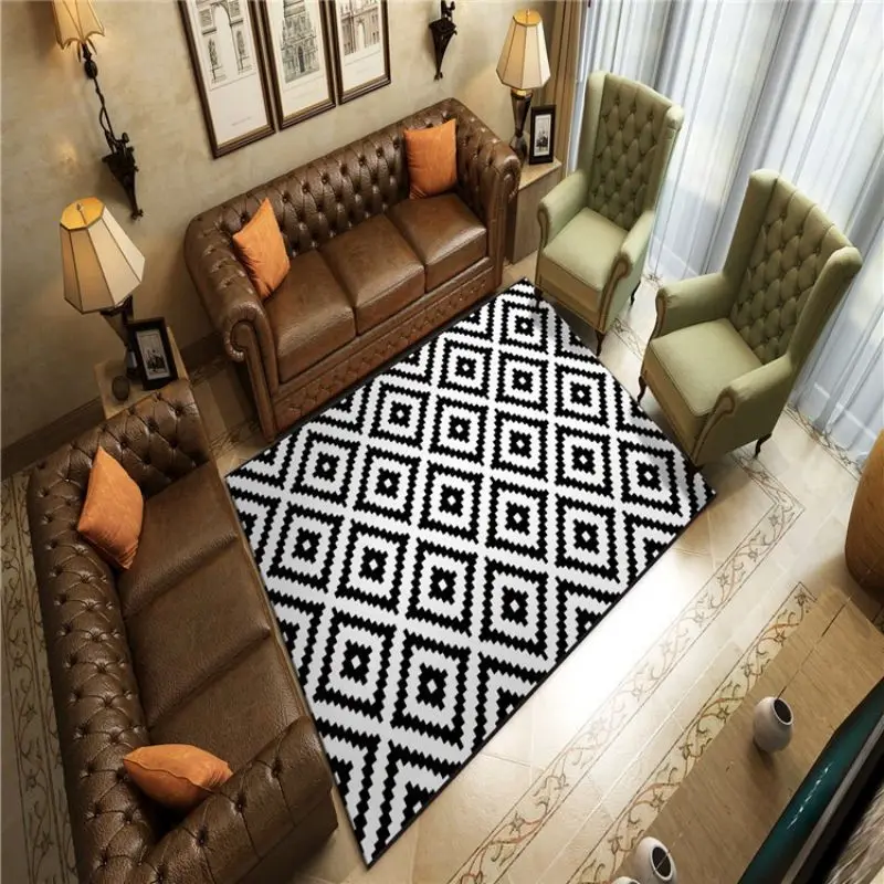 Black White Checkerboard Carpet for Home Living Room Decoration Sofa Area Rug Non Slip Washable Bedroom Bathroom Polyester Mat