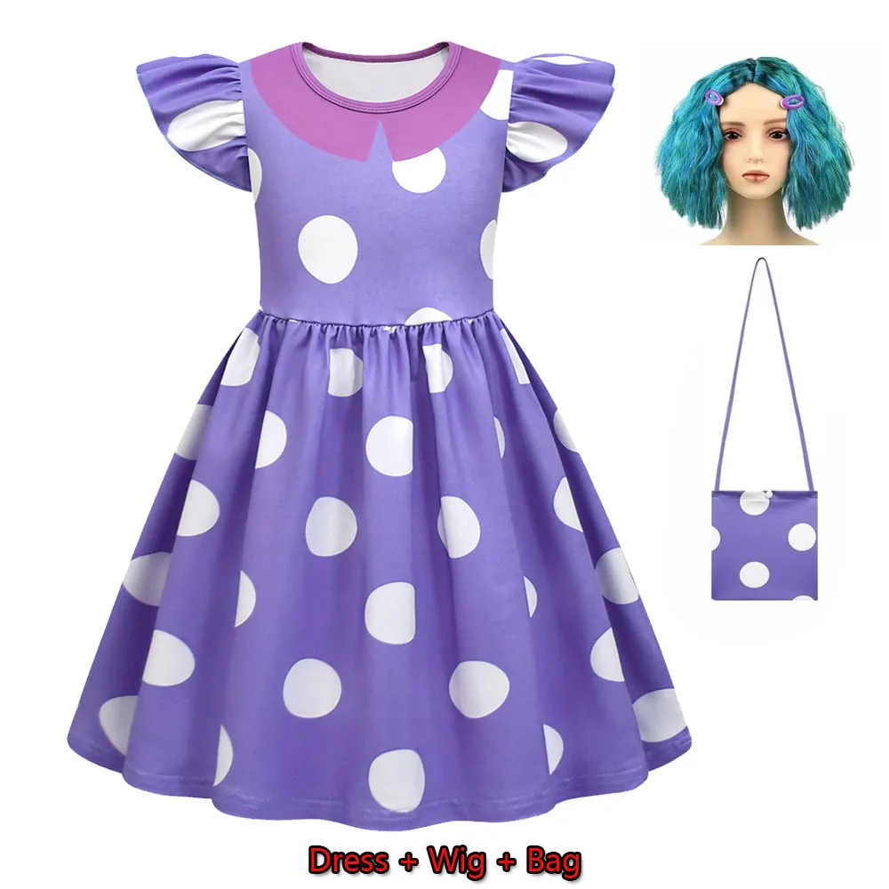 Inside Out 2 Envy Cosplay Costume Princess Dress +Wig+ Bag for Kids Girls Halloween Carnival Birthday Happiness Dress Up Outfits