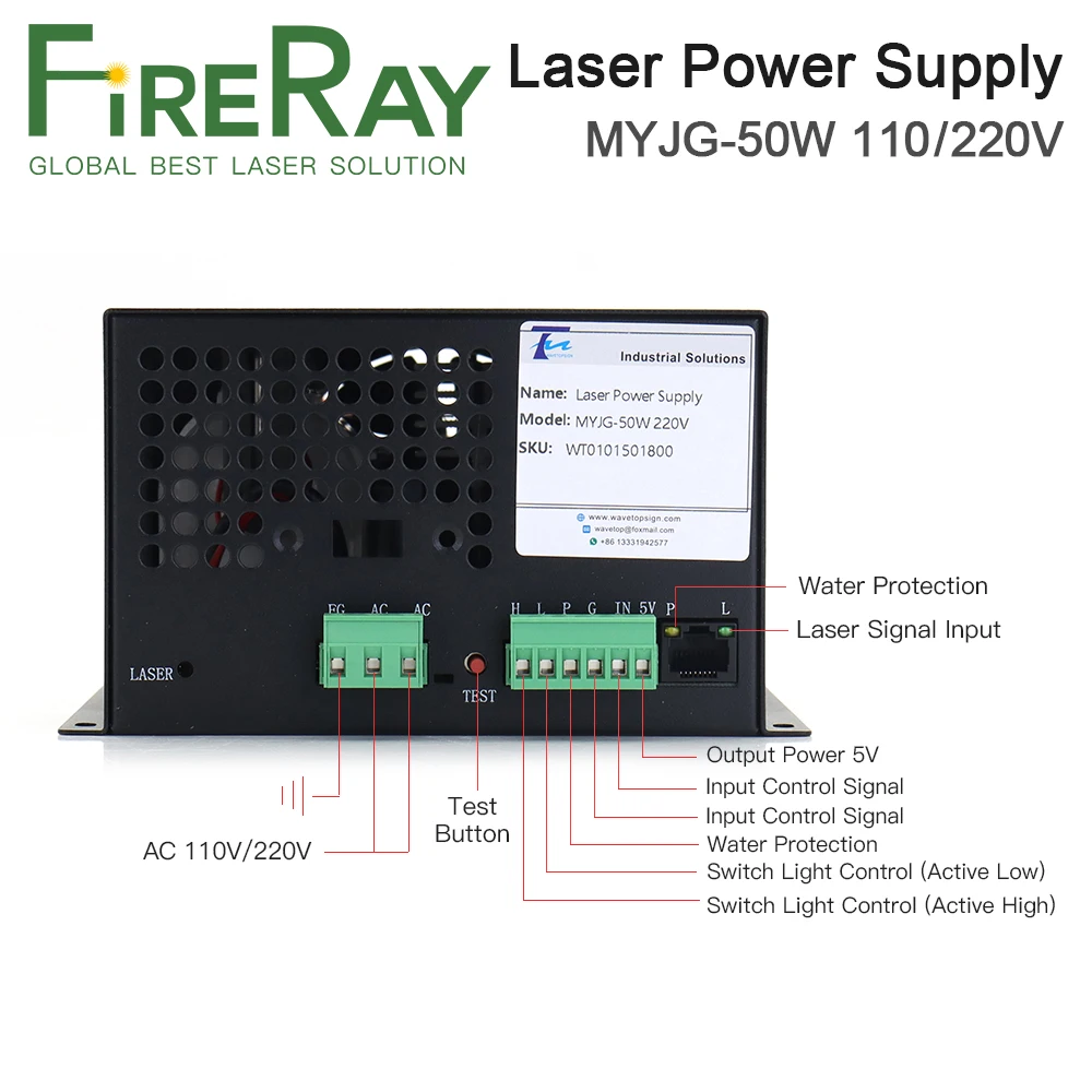 FireRay MYJG-50W CO2 лазерный блок питания 50 Вт для CO2 Лазерная лампа