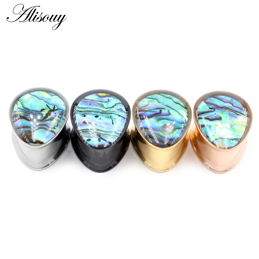 Alisouy 1pc 8-25mm Stainless Steel Water Drop Shell Ear Tunnels Plugs Expander Stretchers Gauges Earrings Piercing Body Jewelry