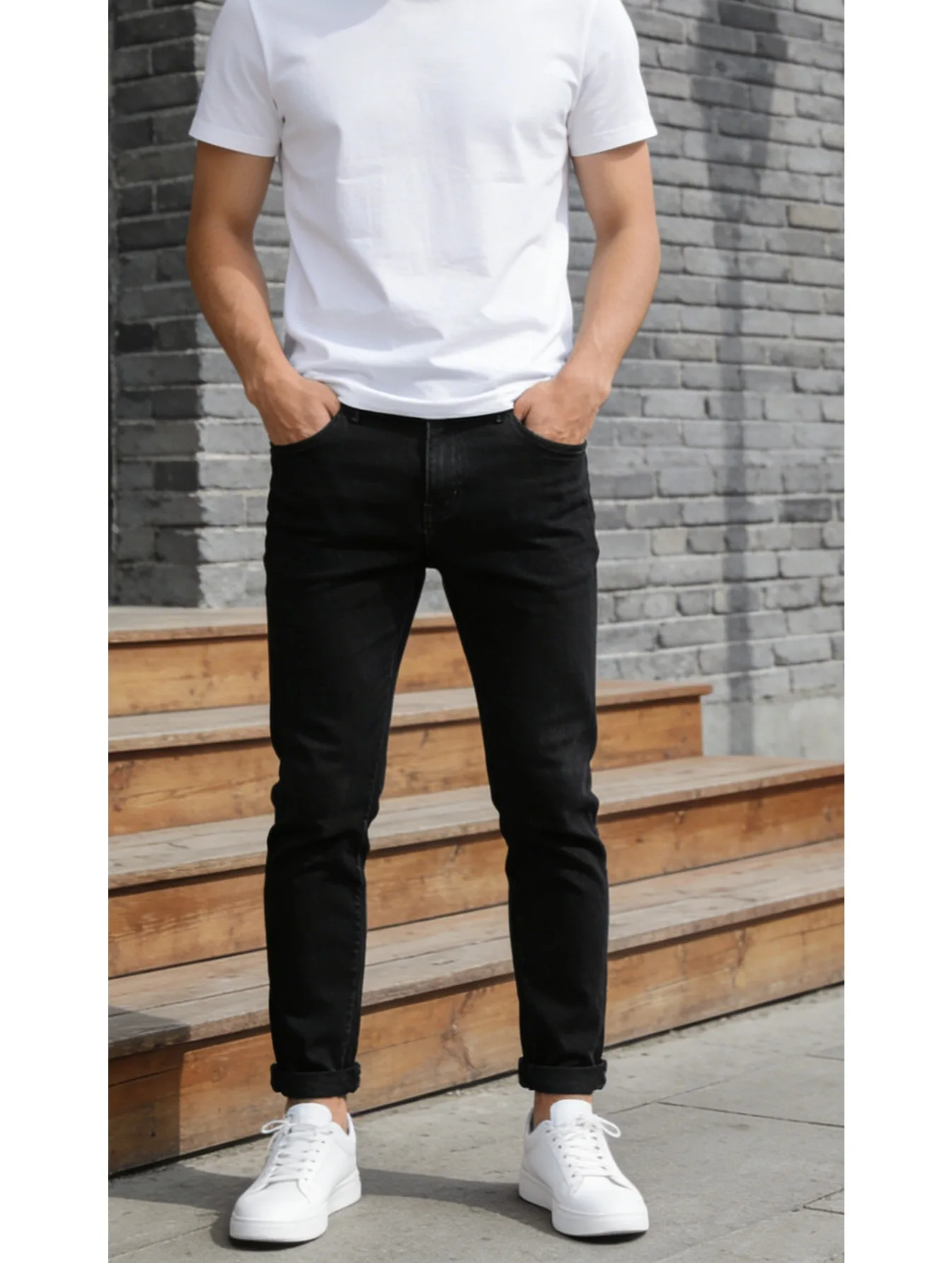 

Men's Slim Narrow-leg Micro-elastic Jeans European Mid-rise Micro-tapered Optimized Waist-hip Ratio