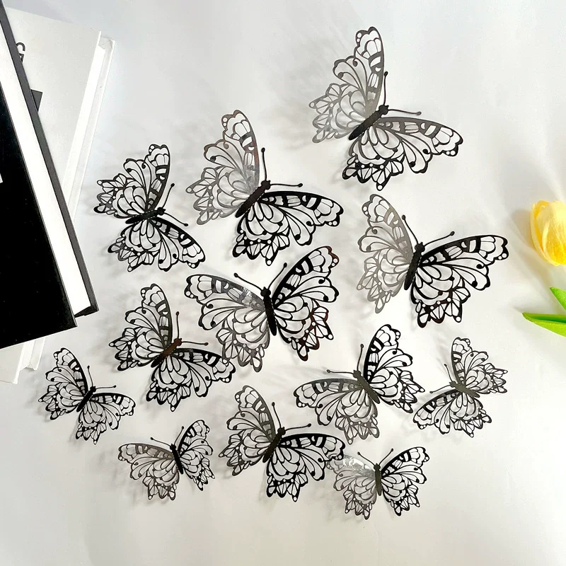 12Pcs/Set 3D Hollow Butterfly Wall Sticker Bedroom Living Room Home Decoration Paper Butterfly Stickers Decal Kids Room Stickers