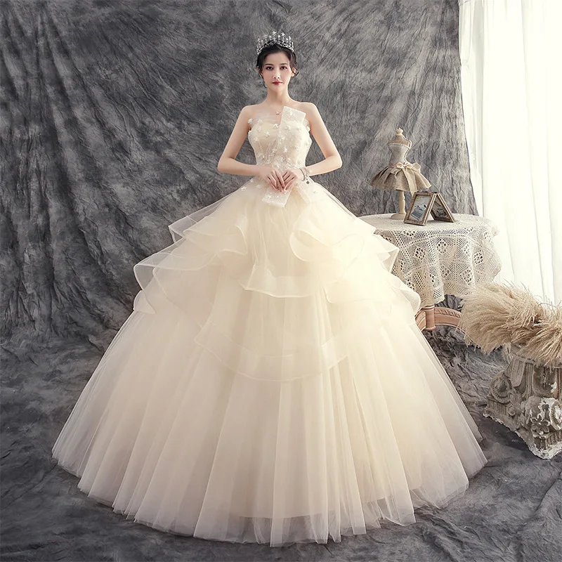 Main Wedding Dress Bride New Champagne Large Size Mori Style Super-Fairy Petite Elegant Dream Travel Autumn