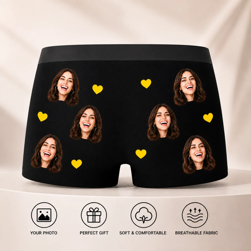 Personalized Face Photo Boxer Briefs Custom Men Underwear Valentine's Day Gift for Husband Unique Anniversary Birthday Present