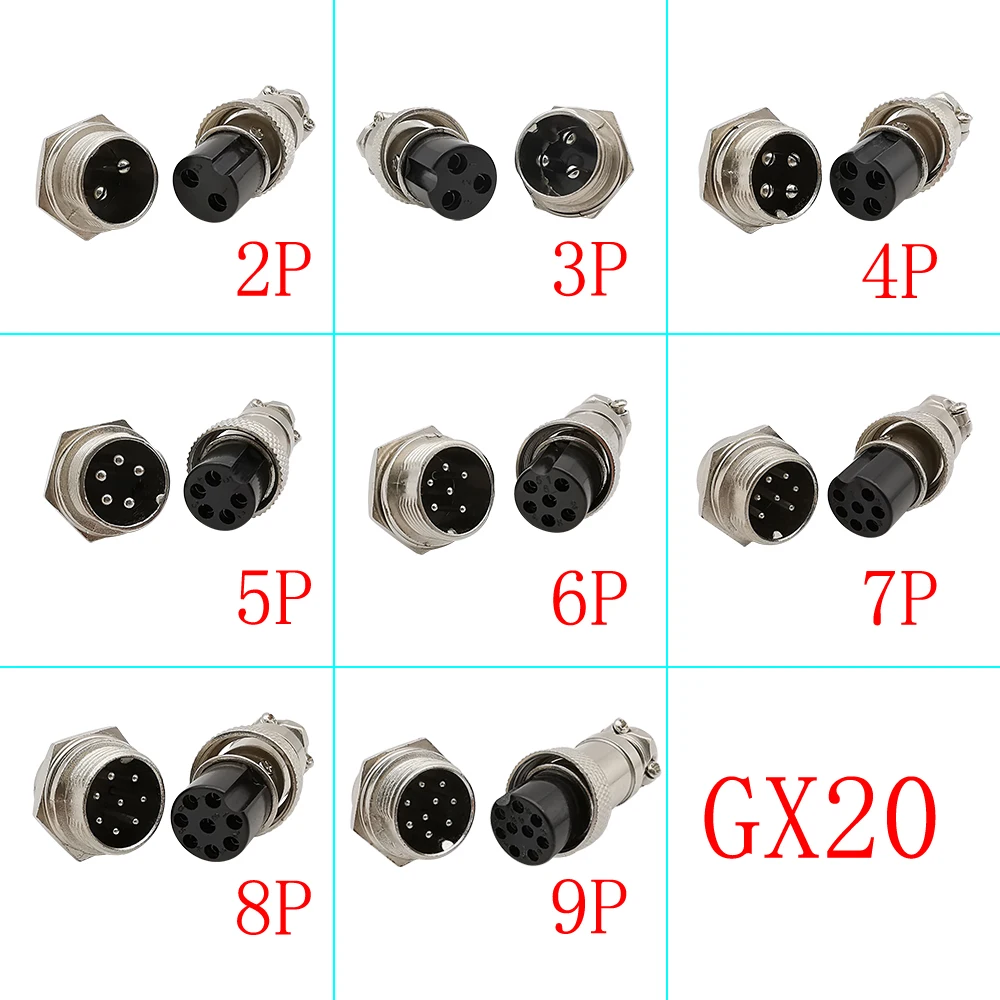 GX20 Aviation Connector Plug Male Female Socket 2 3 4 5 6 7 8 Pin Circular Aviation Plugs Docking Connectors Adapter GX 20