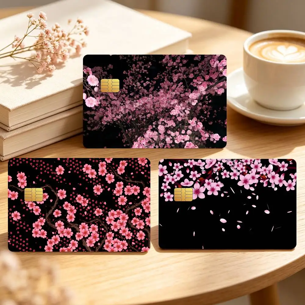 Art Cherry Blossom Pink  Sakura Credit Card Skin Stickers For Bank Bus Metro Cards Waterproof Anti-Scratch Gift 4PCS