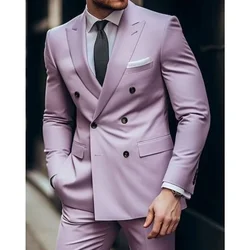 Lilac Men's Suits Solid 2 Pieces Plus Size Wedding Daily Business Formal Men Suits Tailored Silm Fit Double Breasted 6 Buttons