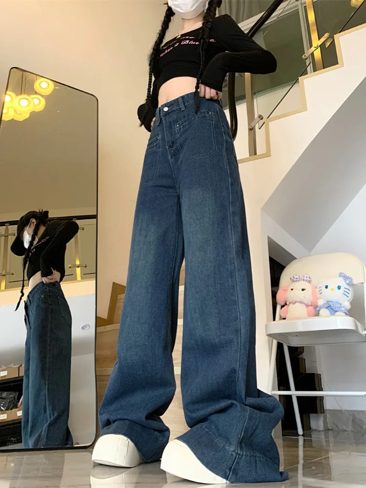 Jean pleine longueur pour femme, coupe Harajuku, conception de niche délavée, style coréen, rue haute chic, Ins 03/coréen, filles cool, printemps et automne