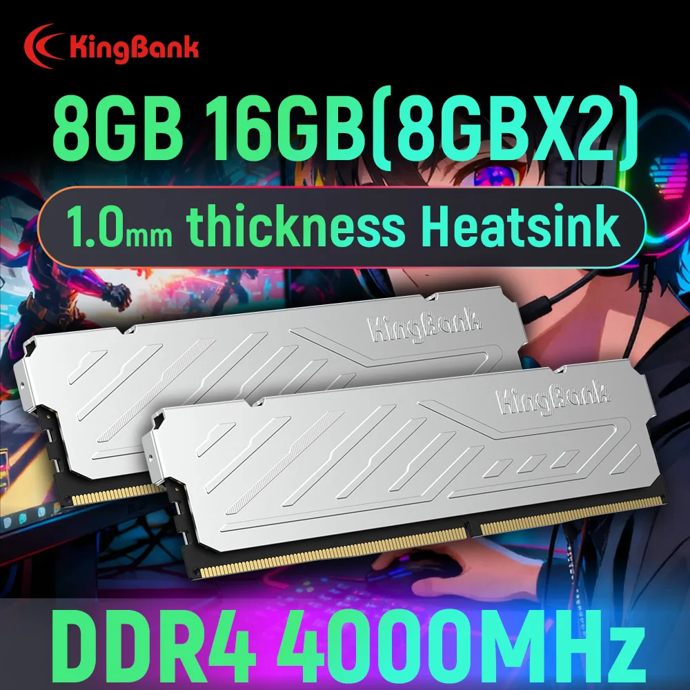 

KingBank KJXS DDR4 SILVER HEATSINK SERIES 8GBx2 4000MHz CL19 Двухканальный комплект высокоскоростной оперативной памяти для компьютера Hynix
