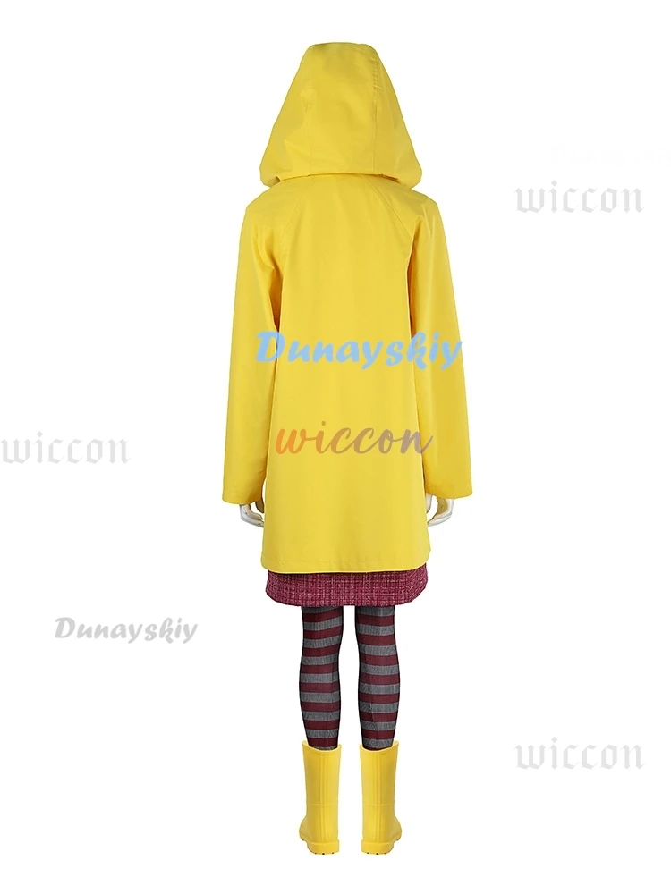 Coraline cosplay traje horror filmes de conto de fadas casaco amarelo porta secreta adulto festa de halloween assustador fantasma mãe caroline