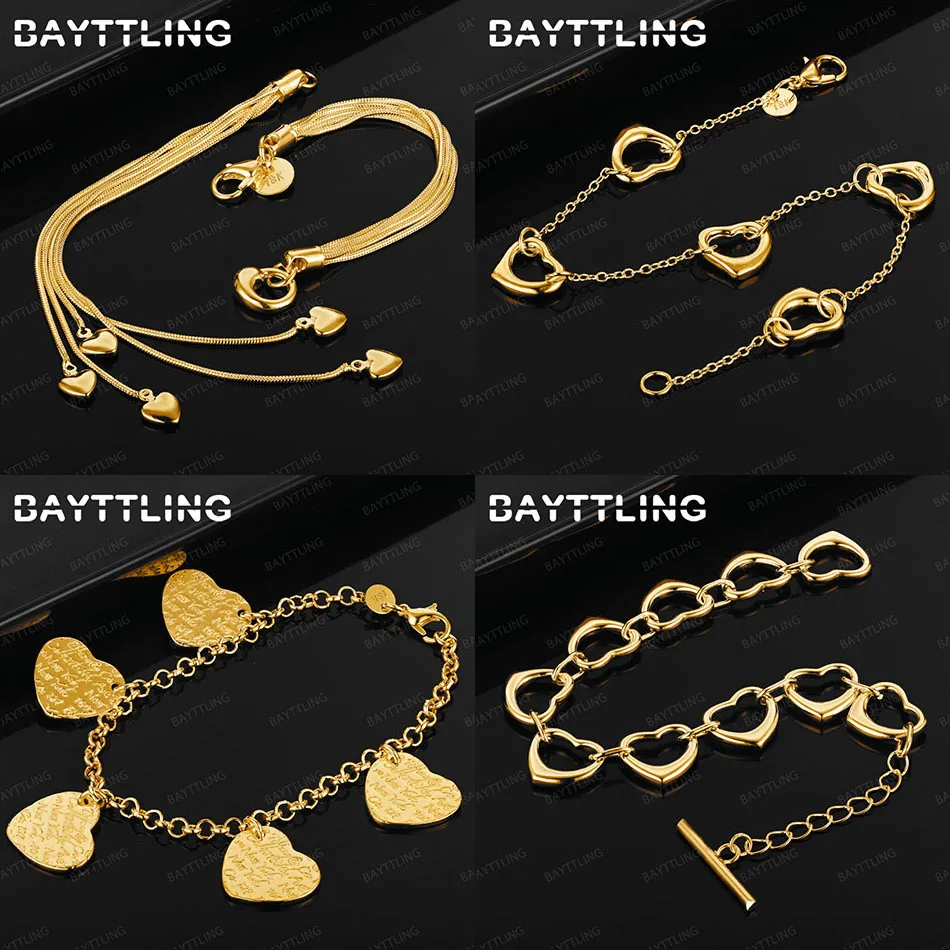 

Charm 925 Sterling Silver 18K Gold Delicate Heart Pendant Bracelet Women Wedding Gift Accessory Jewelry