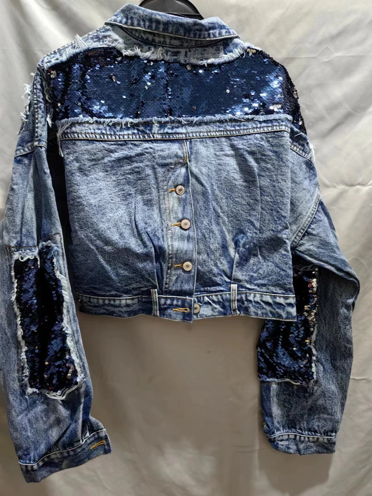 Veste en jean à fleurs pour femme, manteau en jean à paillettes assressenti, broderie rapide européenne, offres spéciales, adt, printemps, nouveau, 2024