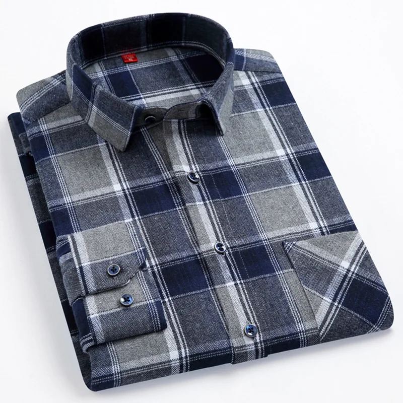 New in shirt  100%cotton brushed long sleeve shirts for man slim fit formal plain shirt casual striped designer plaid clothes