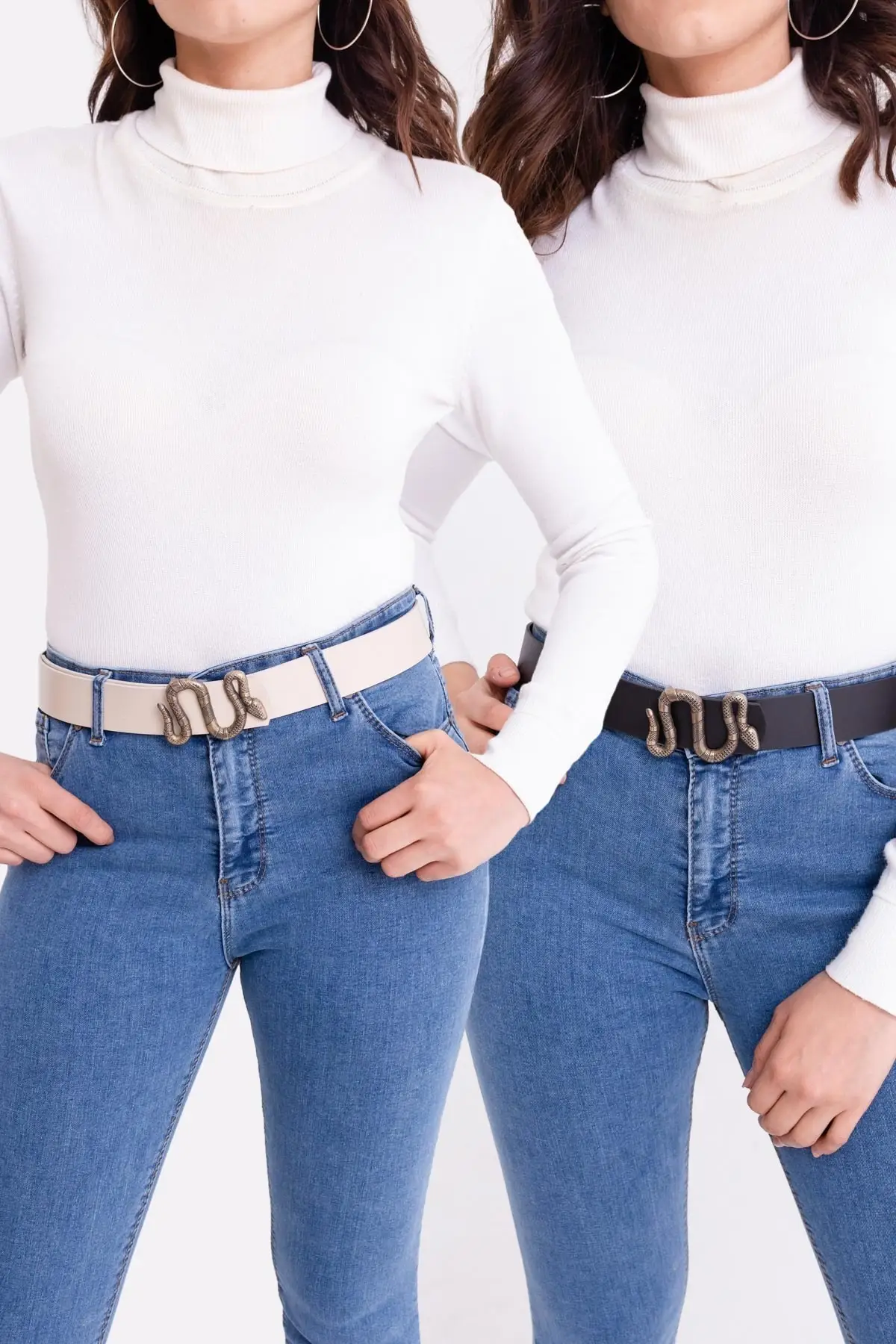 Vrouwen Zwart Beige Snake Ontzette Dual Riem