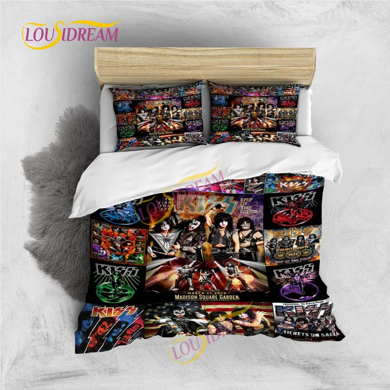 Music Print Rock Kiss Band Style DIY Soft Bedding Set Duvet cover Comfortable sheet/Double Bed Full Size kiss Fan gift