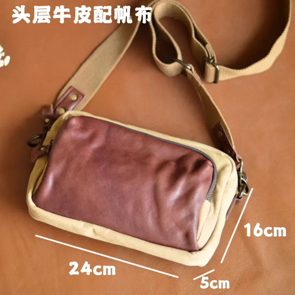 Сумка на одно плечо оригинального и нишевого дизайна, мужской рюкзак в стиле ретро, модный полотняно- и кожаный горизонтальный рюкзак.