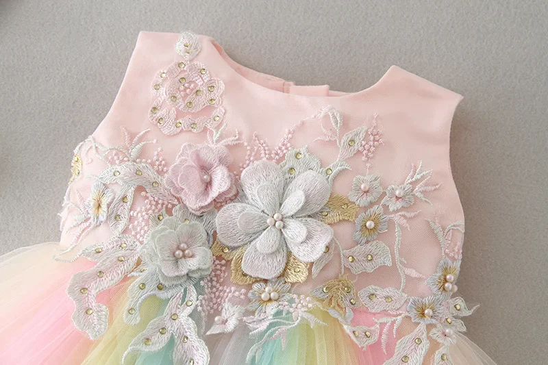 Baby Applikationen formelle Prinzessin Kleider für Mädchen Regenbogen Tüll Geburtstags feier Kleid Baby Mädchen Kleid Baby kleidung 3-24m