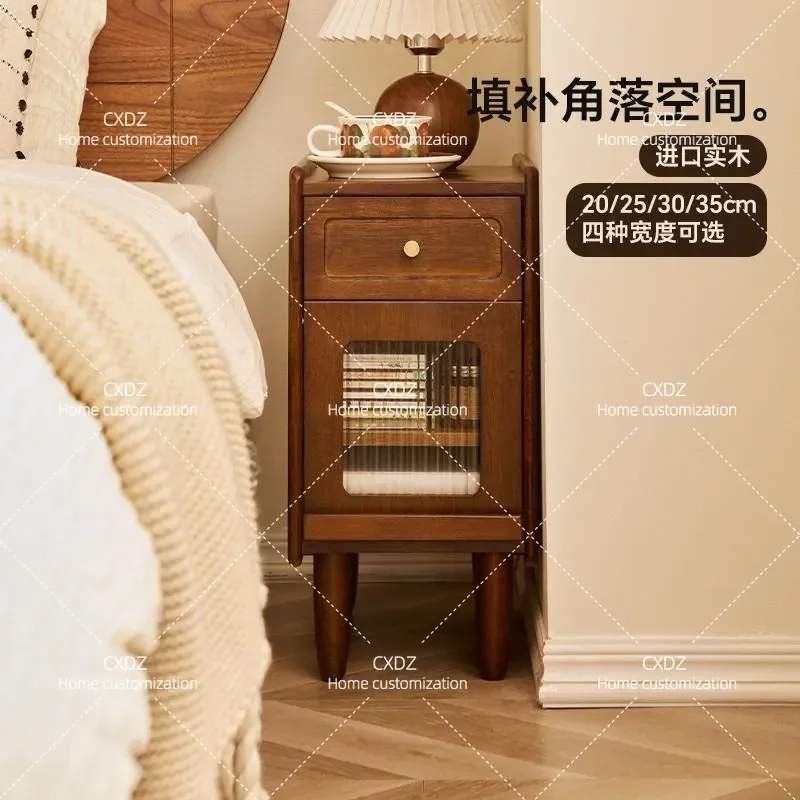 Rubber Wood Modern Simple Bedside Table Small Apartment Storage Cabinet Creative Nightstand Bedroom Furniture