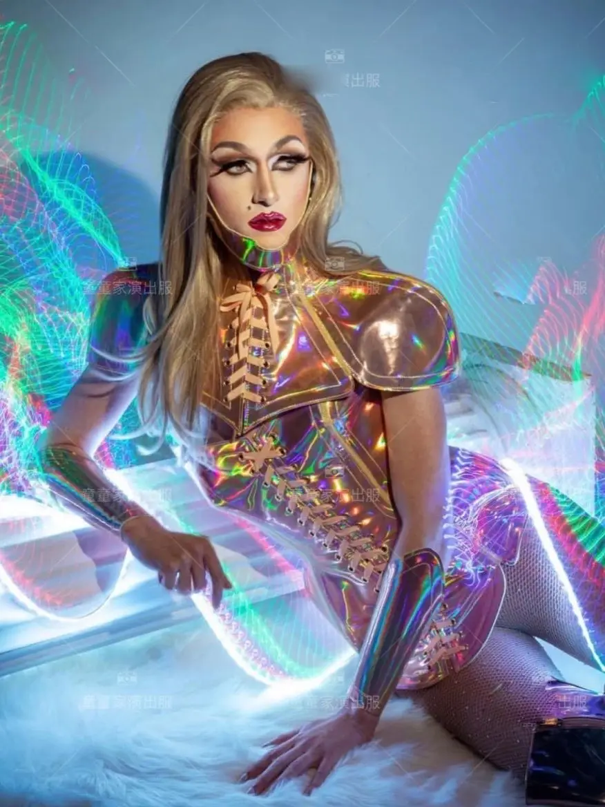 المستقبل ارتداءها تأثيري المرأة مثير حفلة عرض مسرحي التكنولوجيا الذهبية درع بار جوجو ازياء ملهى ليلي ds أزياء الخيال العلمي