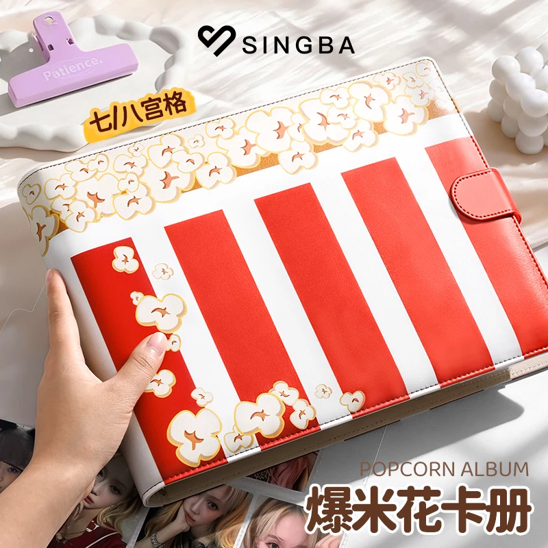 SINGBA 7/8Pocket Card Album PU Leather Thickened 6-Ring Photo Holder for 3Inch Pictures, Large Capacity Storage for Polaroid