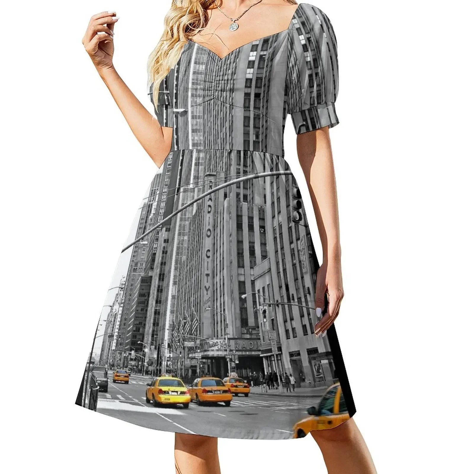 NYC Yellow Cabs Radio City Music Hall Short-Sleeved Dress dress for woman dress korean style