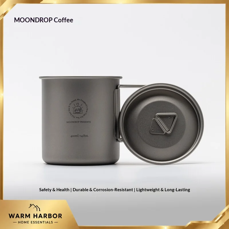 Moondrop Titanium Cup Camping Coffee Mug Folding Handle Portable Office Study Water Cup Outdoor Travel Drinkware Lightweight