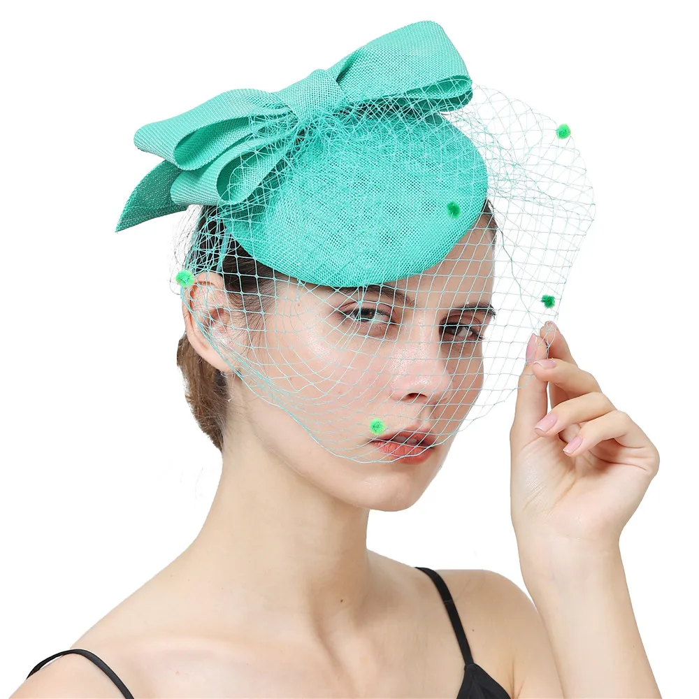Grün Fascinator Hut Derby Veranstaltung Hochzeit Schleier Sinamay Mode Headwear Partei Kirche Kopfschmuck Mode Feder Haar Zubehör – Detail 3