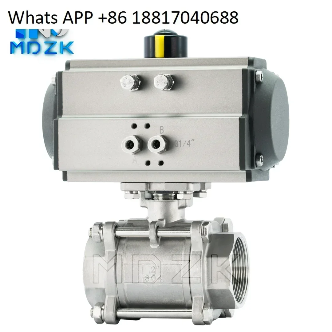 Q611F-16P Pneumatic 304 stainless steel three-piece wire buckle ball valve DN15 20 25 32 40 50 65