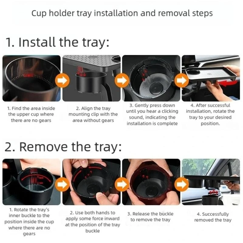 37JE Car Cup Holder Tray With Rotating Clip Design Multiple Angles Adjustment Strong Car Interior Organizers for Snacks Phone