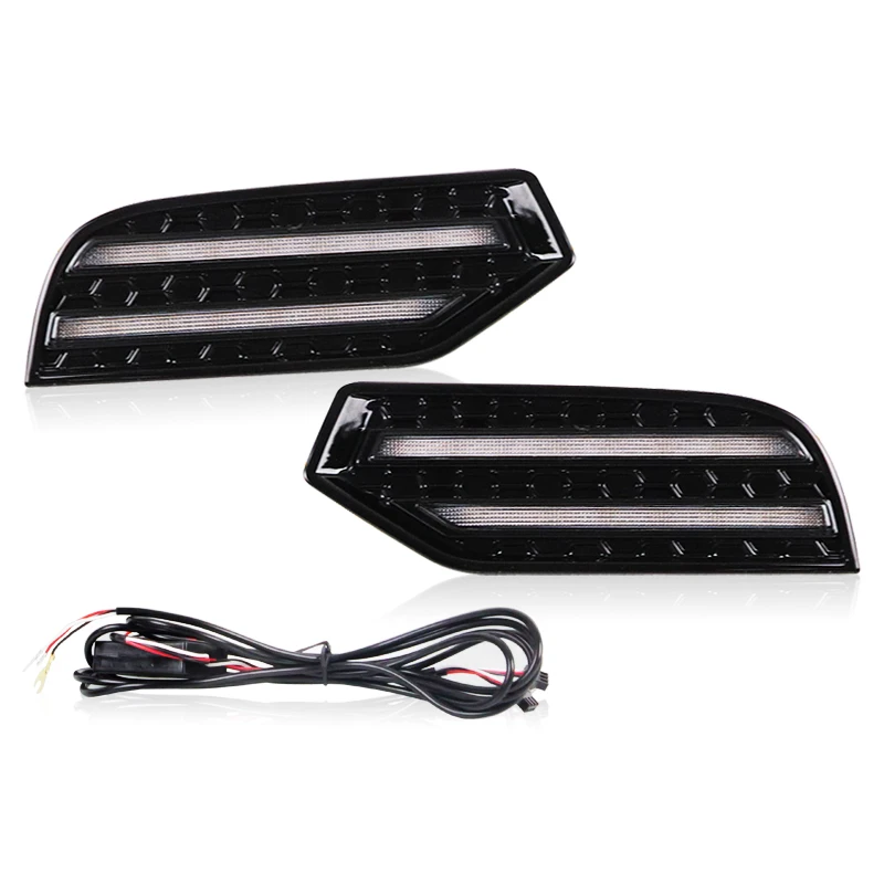 2Pcs Front Fog Lamp Cover White LED DRL Daytime Running Light Dynamic Turn Signal Indicator For Toyota Sequoia 2023